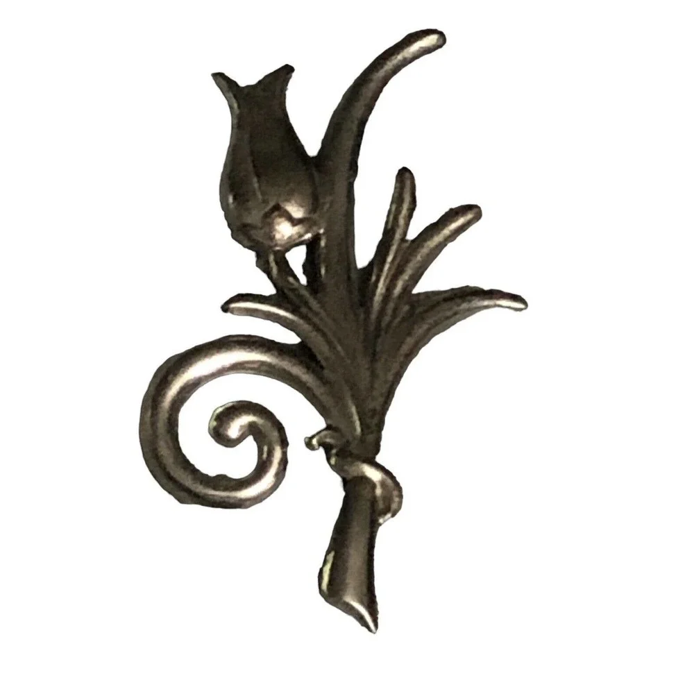 Sterling Silver Tulip Flower Ribbon Brooch Pin Signed Jewelry Art Deco